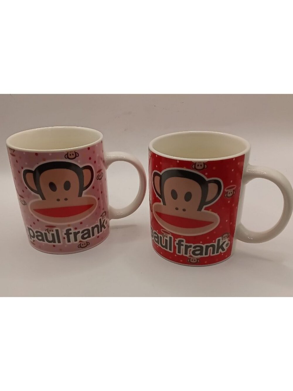Paul Frank Julius Monkey Coffee Mug Set 2 Pc Pink Red Polka Dot Ceramic Cup Y2K